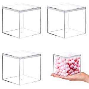 kamehame acrylic boxes for display 3 pack clear plastic square cube, 3.3×3.3×3.3inch/85x85x85mm small acrylic box with lid, candy pill and tiny jewelry storage boxes organize containers
