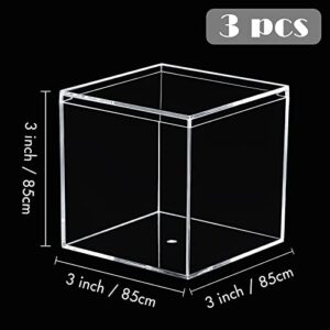 Kamehame Acrylic Boxes for Display 3 Pack Clear Plastic Square Cube, 3.3x3.3x3.3Inch/85x85x85mm Small Acrylic Box with Lid, Candy Pill and Tiny Jewelry Storage Boxes Organize Containers