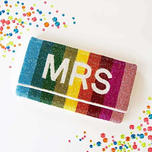 MRS Clutch for Wedding, Mrs Bride Clutch, Beaded Mrs Purse for Bachelorette, Rainbow Mrs Bag, Bridal Shower & Engagement Gifts for Future Mrs