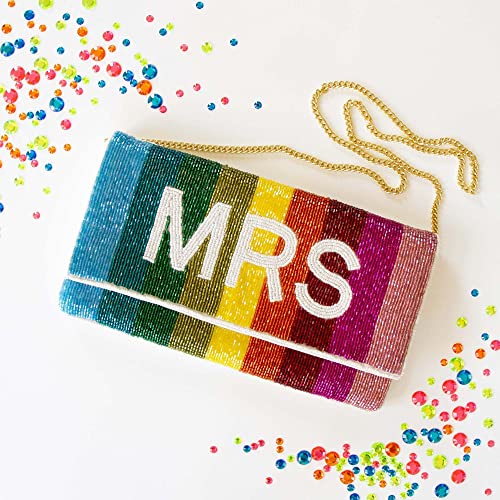 MRS Clutch for Wedding, Mrs Bride Clutch, Beaded Mrs Purse for Bachelorette, Rainbow Mrs Bag, Bridal Shower & Engagement Gifts for Future Mrs