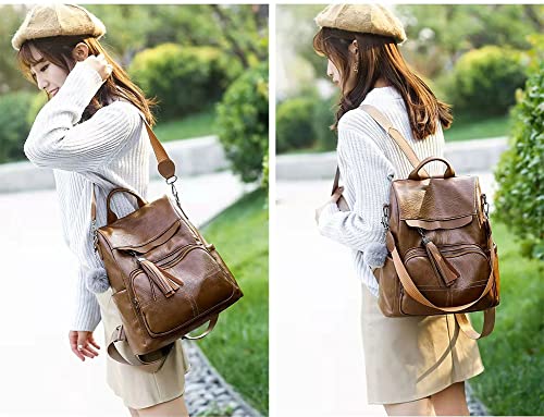 Women Backpack Purse PU Leather Shoulder Bag Travel Bag Handbag Casual Fashion Multifunction Ladys Satchel Bags Anti-theft