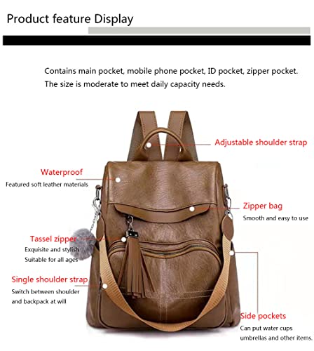 Women Backpack Purse PU Leather Shoulder Bag Travel Bag Handbag Casual Fashion Multifunction Ladys Satchel Bags Anti-theft