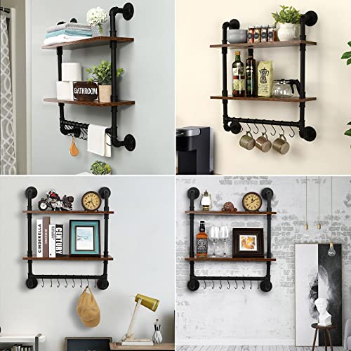 KES Bathroom Shelves Industrial Pipe Shelving Pipe Shelves 24-Inch Shelves with Bar Industrial for Wall Bathroom Rustic Farmhouse 2 Tier Iron Wall Mounted Black, BTR501S60-BK