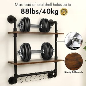 KES Bathroom Shelves Industrial Pipe Shelving Pipe Shelves 24-Inch Shelves with Bar Industrial for Wall Bathroom Rustic Farmhouse 2 Tier Iron Wall Mounted Black, BTR501S60-BK