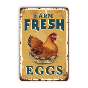Harooni Farm Fresh Eggs Tin Signs，Bar Restaurant Kitchen Country Home Decor Farm Decorative Signs - 12X16Inch