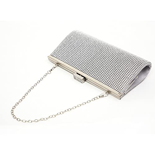 Ayliss Women Evening Clutch Purse Bag Rhinestone Giltter Wedding Party Crossbody Shoulder Wallet Bag Bridal Cocktail Prom (Mini, Silver)