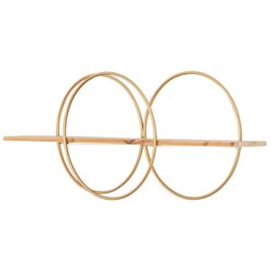 Praktiban Metal Gold Wall Shelf, Metal Frame and Wood Floating Shelves, 3 Metal Circle Wall Mounted Shelf for Living Room and Bedroom