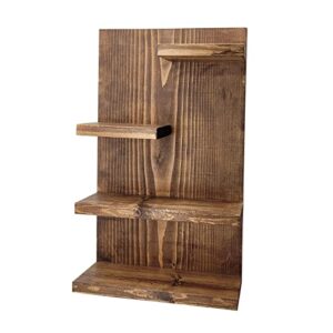 Nala's World Farmhouse Rustic Shelf Wall Mounted Wood Storage Handcrafted Organizer Rack for Bathroom, Living Room, Kitchen (Dark Walnut)