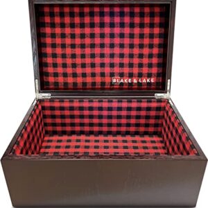 Large Oak Wooden Keepsake Box - Storage Box Lined with Buffalo Plaid - Wooden boxes with Hinged Lid - Decorative Box for Home Jewelry Baby (Hinge Box)