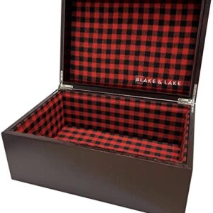 Large Oak Wooden Keepsake Box - Storage Box Lined with Buffalo Plaid - Wooden boxes with Hinged Lid - Decorative Box for Home Jewelry Baby (Hinge Box)