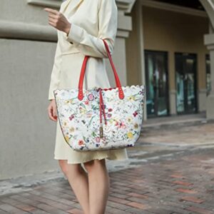 MKF Collection Tote & Pouch Bag for Women-Vegan Leather Designer Handbag -Shoulder Strap Messenger Purse 2Pcs set White Purple