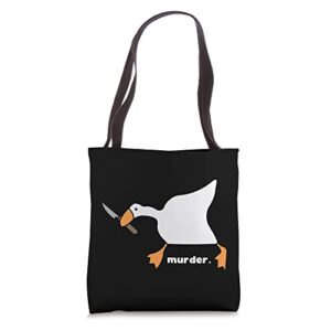 funny goose murder tote bag