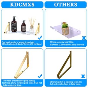 KDCMXS Sturdy Crystal-Clear Acrylic Shelves 10mm(0.4inch) Thickness,Gold Shelves,Gold Wall Shelf,Gold Floating Shelves for Thick Acrylic Bathroom Shelves with Towel Bar Set of 2.