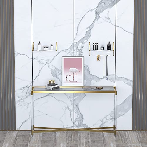 KDCMXS Sturdy Crystal-Clear Acrylic Shelves 10mm(0.4inch) Thickness,Gold Shelves,Gold Wall Shelf,Gold Floating Shelves for Thick Acrylic Bathroom Shelves with Towel Bar Set of 2.