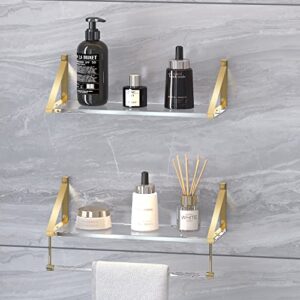 KDCMXS Sturdy Crystal-Clear Acrylic Shelves 10mm(0.4inch) Thickness,Gold Shelves,Gold Wall Shelf,Gold Floating Shelves for Thick Acrylic Bathroom Shelves with Towel Bar Set of 2.