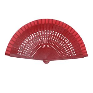 spanish folding fan,retro doubled-side hollow out wooden fabric hand fan,for women performance,dance and gift (red)