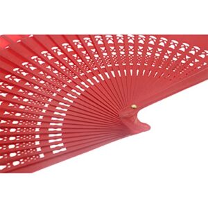 Spanish Folding Fan,Retro Doubled-Side Hollow Out Wooden Fabric Hand Fan,for Women Performance,Dance and Gift (Red)