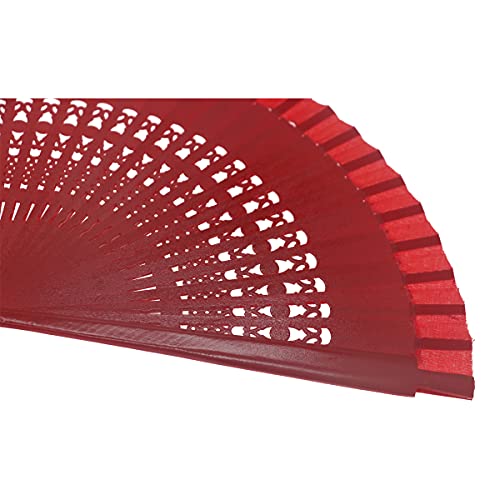 Spanish Folding Fan,Retro Doubled-Side Hollow Out Wooden Fabric Hand Fan,for Women Performance,Dance and Gift (Red)