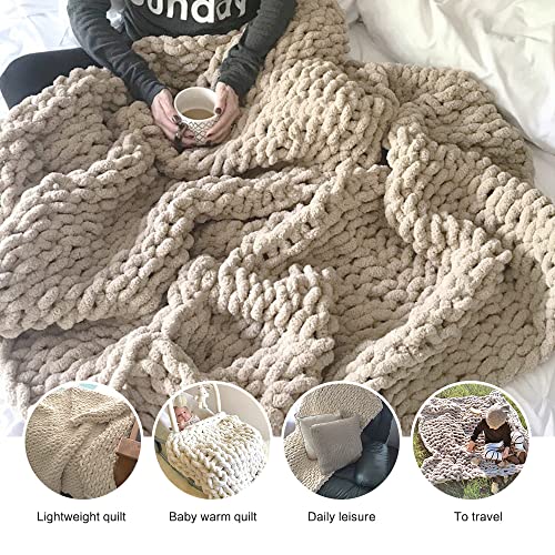 INNDUN Chunky Knit Blanket Throw (40x60 inches) Handwoven Interior Decoration Gift Sofa Beige