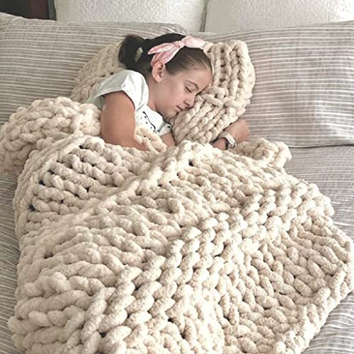 INNDUN Chunky Knit Blanket Throw (40x60 inches) Handwoven Interior Decoration Gift Sofa Beige