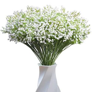 jiftok babys breath artificial flowers, 24 pcs fake flowers gypsophila bouquet fall flowers artificial for decoration, real touch silk flower for wedding christmas diy party home garden office(white)