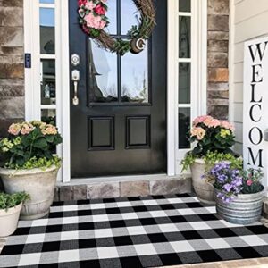 ckorzen cotton buffalo plaid rug 3×5 ft outdoor black and white check rug retro lattice checkered rugs reversible woven washable front porch rugs for layered front door mats