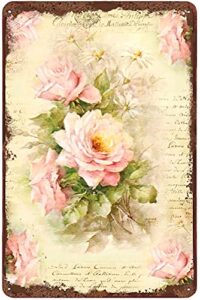 dreacoss pink rose anique vintage tin sign flower decor floral metal sign for home office coffee bar club pub store housewarming gift 12×8 inch
