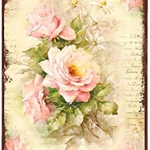 Dreacoss Pink Rose Anique Vintage Tin Sign Flower Decor Floral Metal Sign for Home Office Coffee Bar Club Pub Store Housewarming Gift 12x8 Inch