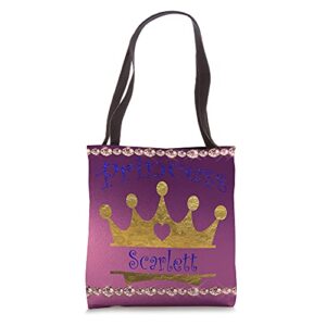 scarlett name personalized princess crown tote bag