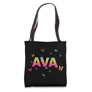 ava – beautiful name with colorful butterflies tote bag