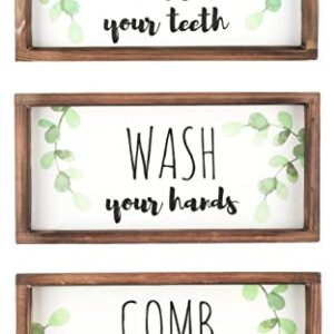 ABRADZ Bathroom Wall Decor Rustic Wood Farmhouse Bathroom Wall Decor Country Bathroom Decor Bathroom Sign & Plaque (Set of 3) Wash Your Hands Brush Your Teeth Comb Your Hair Bathroom Decorations