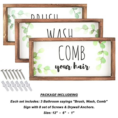 ABRADZ Bathroom Wall Decor Rustic Wood Farmhouse Bathroom Wall Decor Country Bathroom Decor Bathroom Sign & Plaque (Set of 3) Wash Your Hands Brush Your Teeth Comb Your Hair Bathroom Decorations