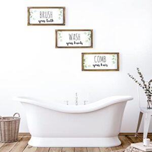 ABRADZ Bathroom Wall Decor Rustic Wood Farmhouse Bathroom Wall Decor Country Bathroom Decor Bathroom Sign & Plaque (Set of 3) Wash Your Hands Brush Your Teeth Comb Your Hair Bathroom Decorations