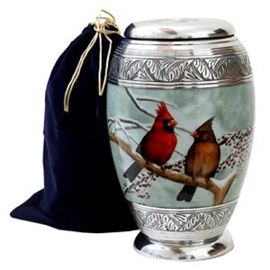 hlc beautiful cardinal couple bird cremation large urn for human ashes – handcrafted – affordable urn for ashes (adult (200 lbs) – 10.5 x 6 “, urn)