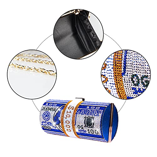 Rhinestone Money Clutch Purse for Women Evening Handbags Crystal Money Bag Purse Diamond Bling Clutches for Wedding Party,Blue