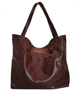 women’s tote shoulder bag soft leather handbag large capacity purse (coffee)