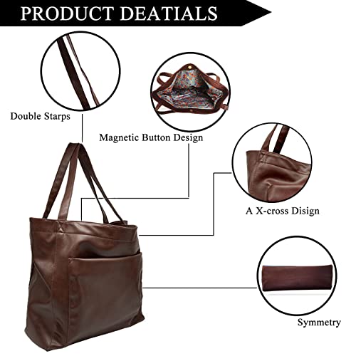 Women's Tote Shoulder Bag Soft Leather Handbag Large Capacity Purse (Coffee)