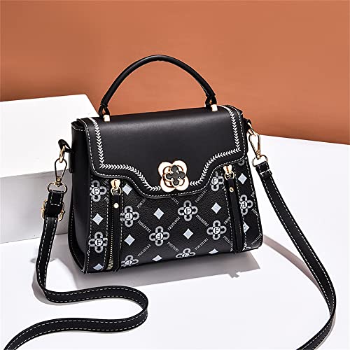 Top Handdle Satchel Handbags For Women - Fashion Print Shoulder Bag Color Blocking Crossbody Purse Leather Tote Handbag(Black)