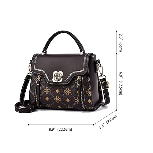 Top Handdle Satchel Handbags For Women - Fashion Print Shoulder Bag Color Blocking Crossbody Purse Leather Tote Handbag(Black)