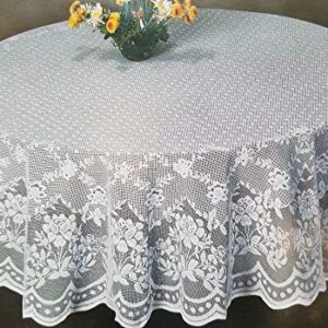 AdonisUSA Tablecloth White Lace - 70 inch Round with Floral Pattern for Wedding, Reception or Birthday Party