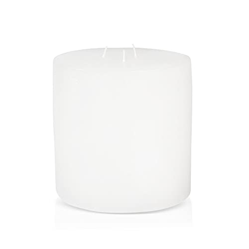 Mottled Pillar Candles by Bask - Triple Wick 6" x 6" Dripless Unscented Holiday Candles in White for Home Decor, Relaxation & All Occasions