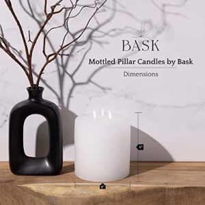 Mottled Pillar Candles by Bask - Triple Wick 6" x 6" Dripless Unscented Holiday Candles in White for Home Decor, Relaxation & All Occasions