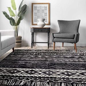 calore modern faux wool area rug non-slip washable living room rug boho neutral indoor carpet for bedroom dining room (black and white, 4’x5.3′)