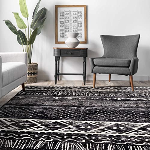 Calore Modern Faux Wool Area Rug Non-Slip Washable Living Room Rug Boho Neutral Indoor Carpet for Bedroom Dining Room (Black and White, 4'x5.3')