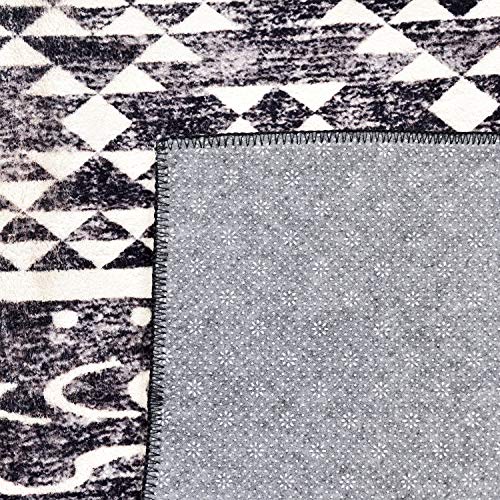 Calore Modern Faux Wool Area Rug Non-Slip Washable Living Room Rug Boho Neutral Indoor Carpet for Bedroom Dining Room (Black and White, 4'x5.3')