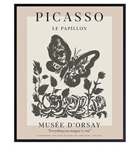 pablo picasso poster wall art & decor – 8×10 modern wall art prints – gallery wall art – museum poster – contemporary wall art – butterfly picture – living room, bedroom – women housewarming gift