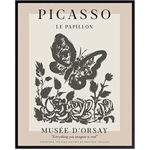 Pablo Picasso Poster Wall Art & Decor - 8x10 Modern Wall Art Prints - Gallery Wall Art - Museum Poster - Contemporary Wall Art - Butterfly Picture - Living Room, Bedroom - Women Housewarming Gift