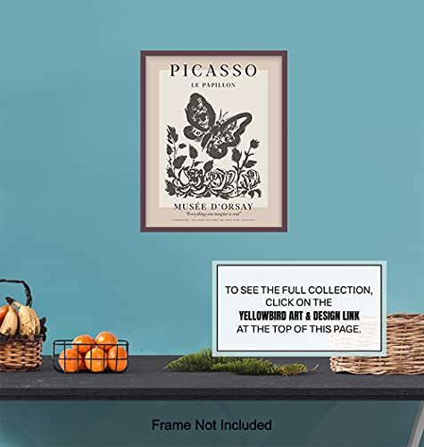 Pablo Picasso Poster Wall Art & Decor - 8x10 Modern Wall Art Prints - Gallery Wall Art - Museum Poster - Contemporary Wall Art - Butterfly Picture - Living Room, Bedroom - Women Housewarming Gift