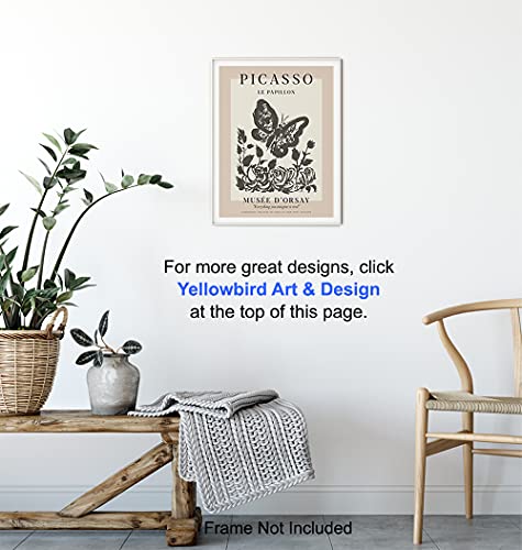 Pablo Picasso Poster Wall Art & Decor - 8x10 Modern Wall Art Prints - Gallery Wall Art - Museum Poster - Contemporary Wall Art - Butterfly Picture - Living Room, Bedroom - Women Housewarming Gift