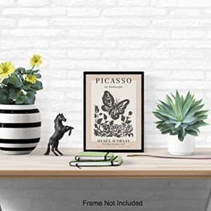 Pablo Picasso Poster Wall Art & Decor - 8x10 Modern Wall Art Prints - Gallery Wall Art - Museum Poster - Contemporary Wall Art - Butterfly Picture - Living Room, Bedroom - Women Housewarming Gift